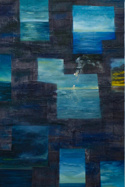 bedraggle vehement, 24"x36", Oil paint on fabric collage
